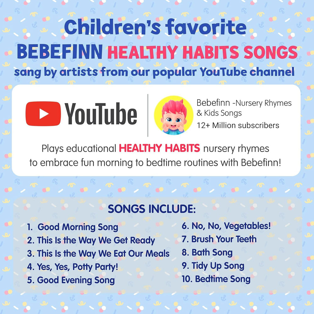 Pinkfong Bebefinn playback panel with buttons invites hands-on interaction for routines.