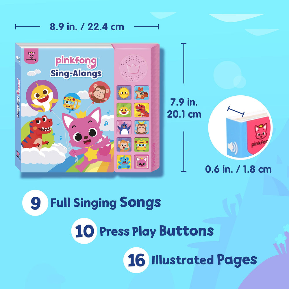 Pinkfong 10-button side panel offers quick access to songs and sing-alongs.