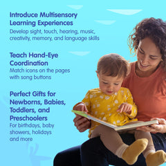 Music and sound buttons encourage fine motor skills through pressing.