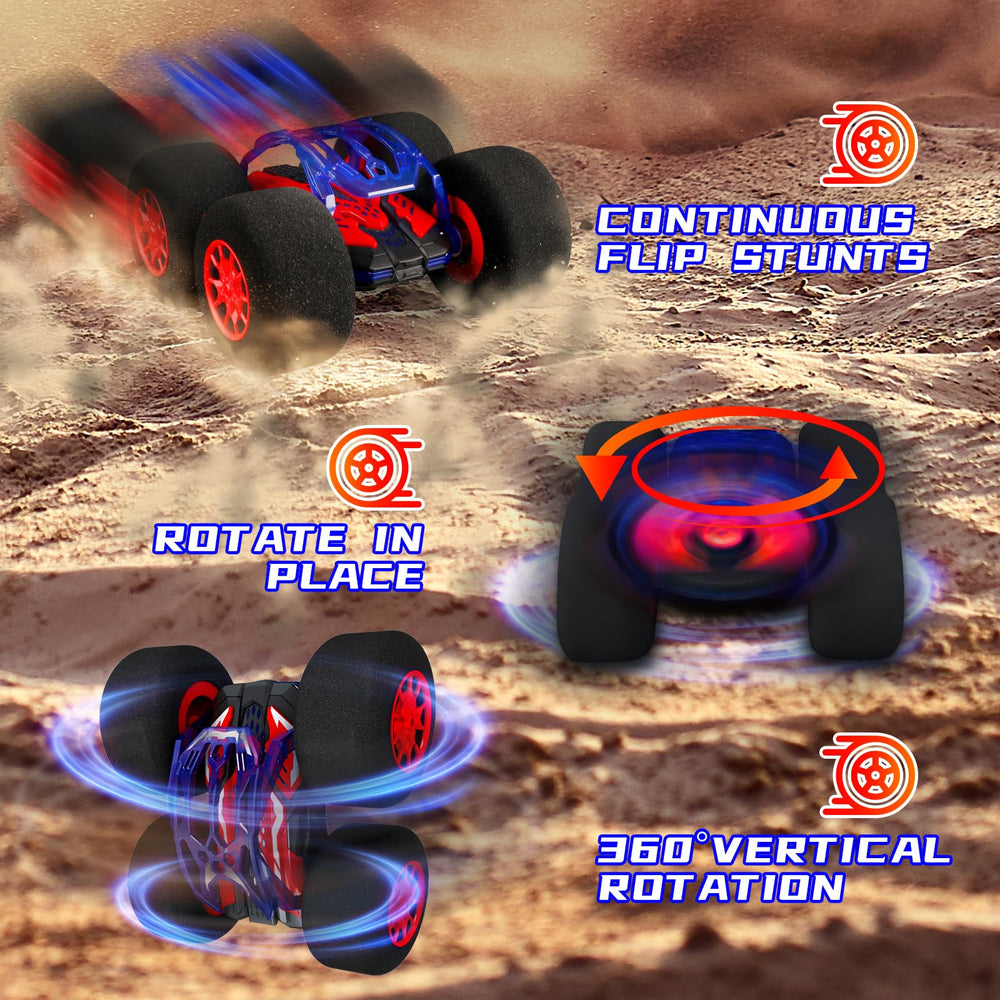 pinkking two-sided stunt car flipping across walls and floors