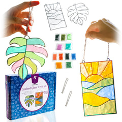 Pinwheel Crafts monstera leaf suncatcher adds vibrant color to sunny windows.