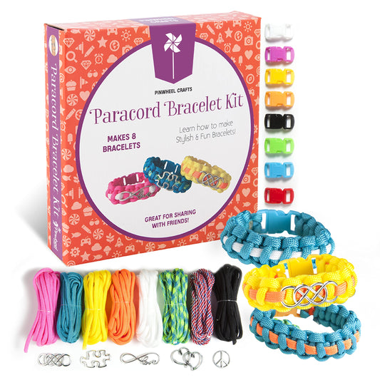 Pinwheel Crafts paracord bracelet kit features a sturdy buckle for durable, kid-friendly projects.