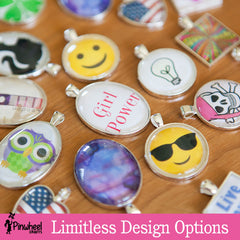 Pinwheel Crafts pendant kit with chains and cords for customizable necklaces.