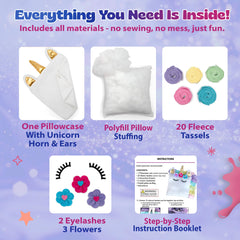 Pinwheel Crafts finished unicorn pillow suitable for playtime and bedroom decor.