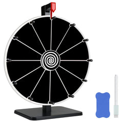 Pionites 12-inch prize wheel on tabletop with bright color slots for events.