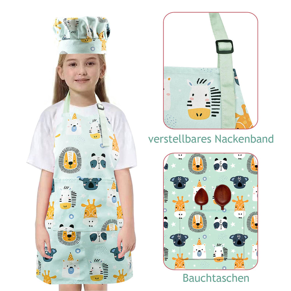 Pipoobear kids apron with adjustable neck strap for a comfortable fit.