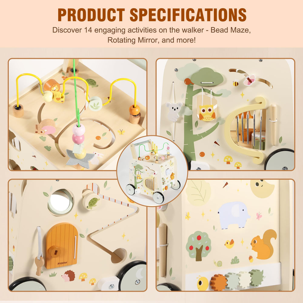 Pithfor Montessori activity cube toy with beads and gears for discovery