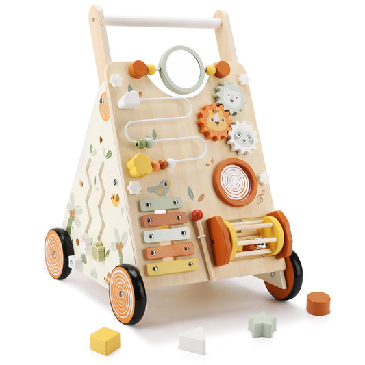 Pithfor wooden baby walker main view, all-in-one learning aid for first steps