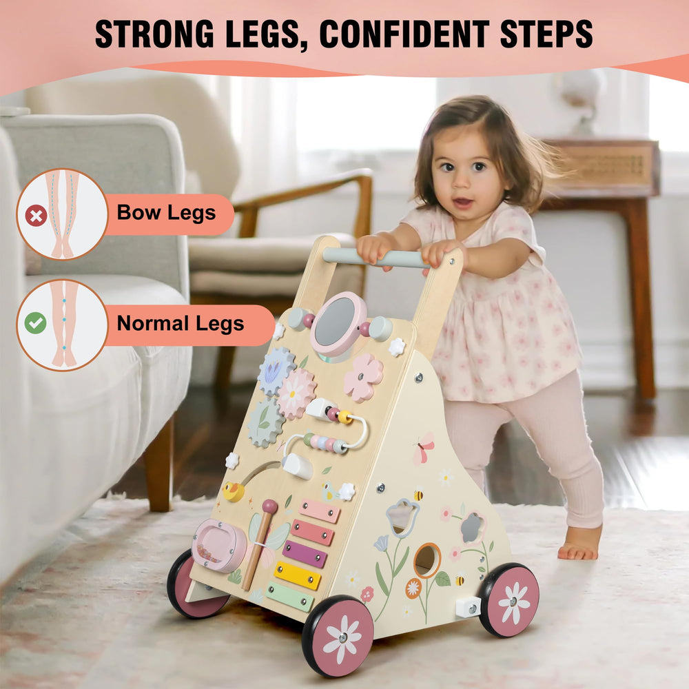 Pithfor wooden baby walker mirror toy supports self-recognition and curiosity.