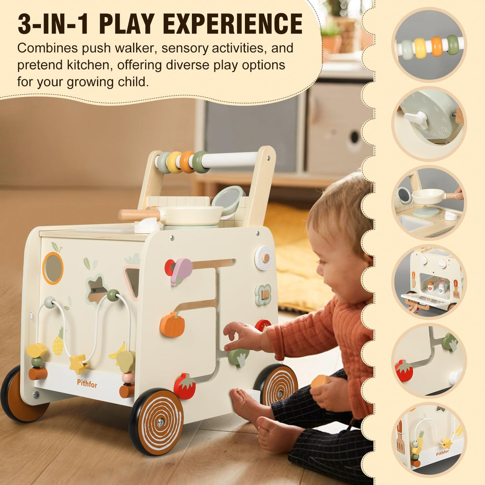 Pithfor wooden walker with sturdy push handle for confident first steps.