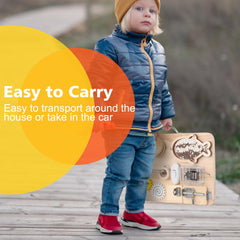 Pithfor wooden busy board durable wood built to last through years of play.