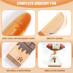 Pithfor wooden play food set magnetic fish toy with detachable parts for problem solving
