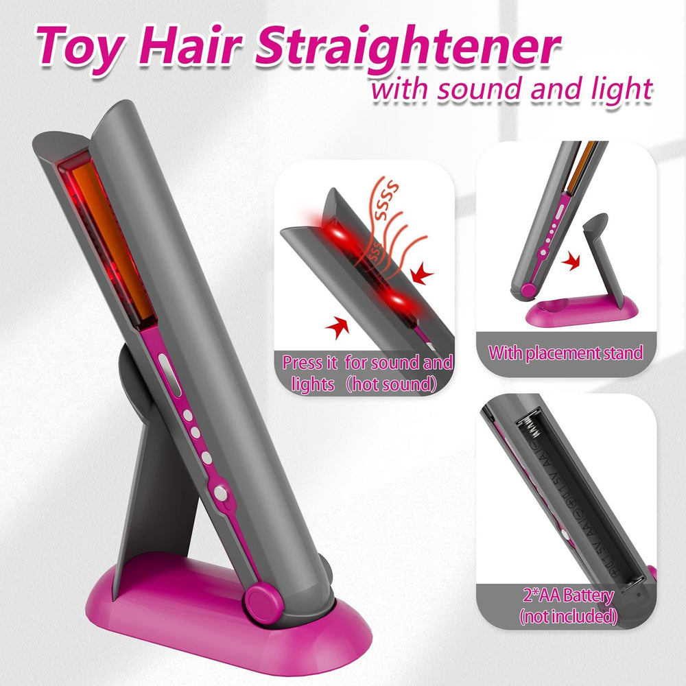 PIXATA hair straightener toy with lights and sounds for safe pretend styling.