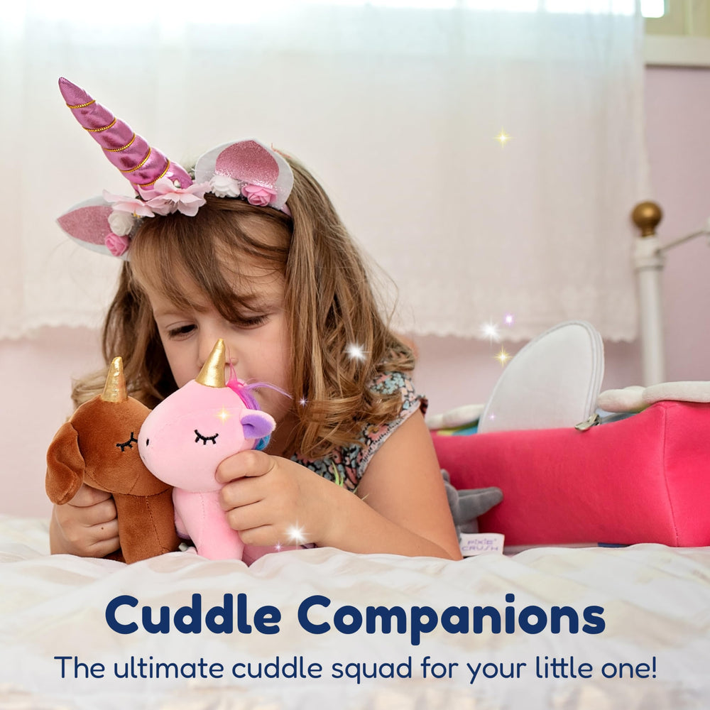 PixieCrush rainbow carry case keeps plush toys organized for on-the-go adventures.