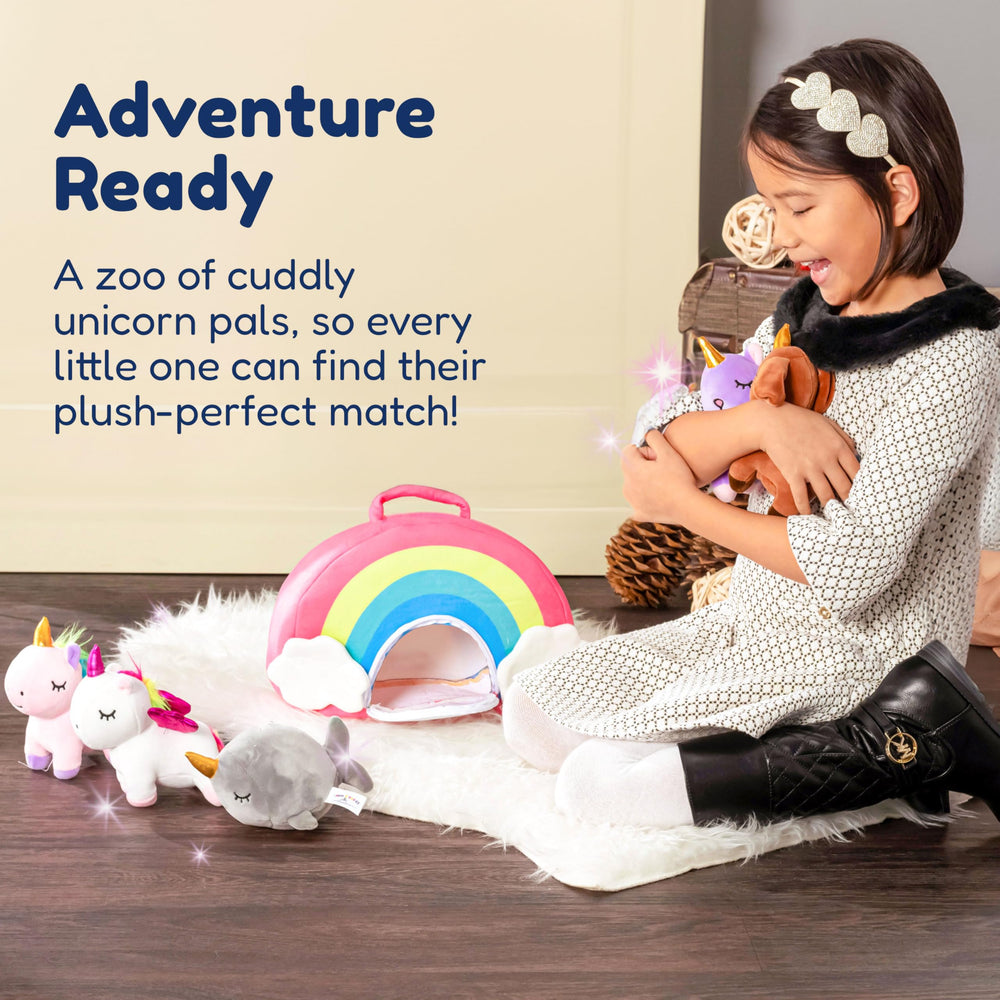 PixieCrush rainbow unicorn plush, vibrant design sparks imaginative adventures.
