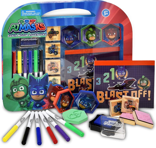 PJ Masks Coloring Stamper Kit overview showing a portable, all-in-one creative set for kids.