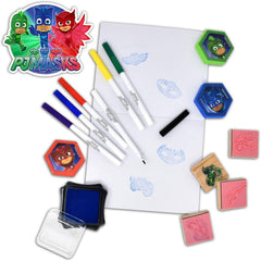 PJ Masks wooden stampers with ink pad offer durable, mess-free stamping for budding artists.