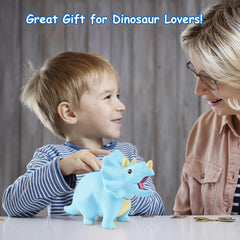 PJDRLLC dinosaur piggy bank blue close-up showing sturdy lid