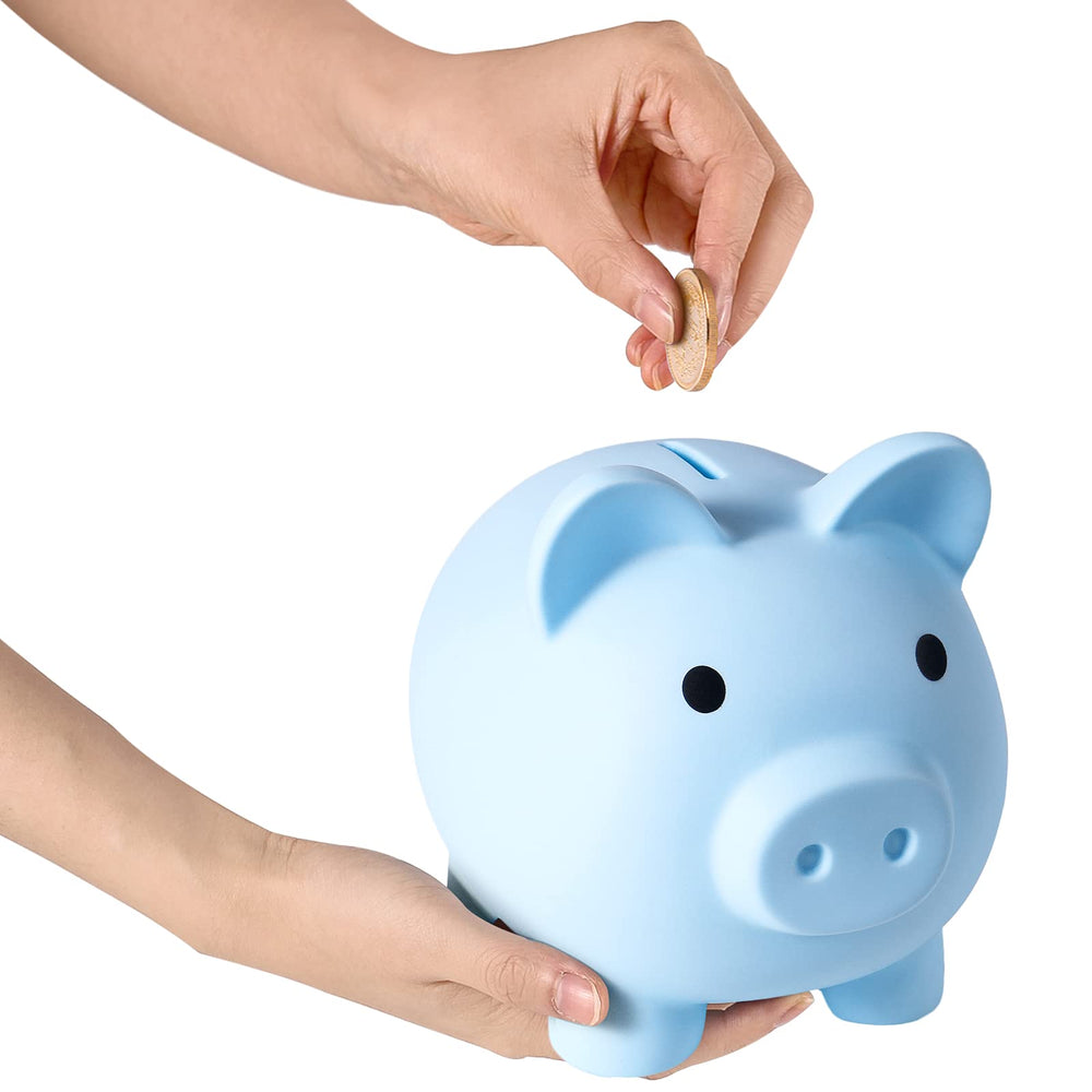 PJDRLLC blue piggy bank ideal for birthdays and holidays.