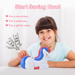 PJDRLLC Unicorn Piggy Bank purple close-up of smooth plastic finish