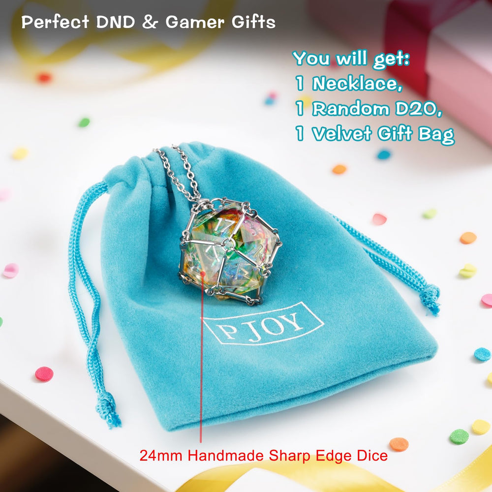 PJOY DND D20 necklace cage with lobster clasp for secure daily wear