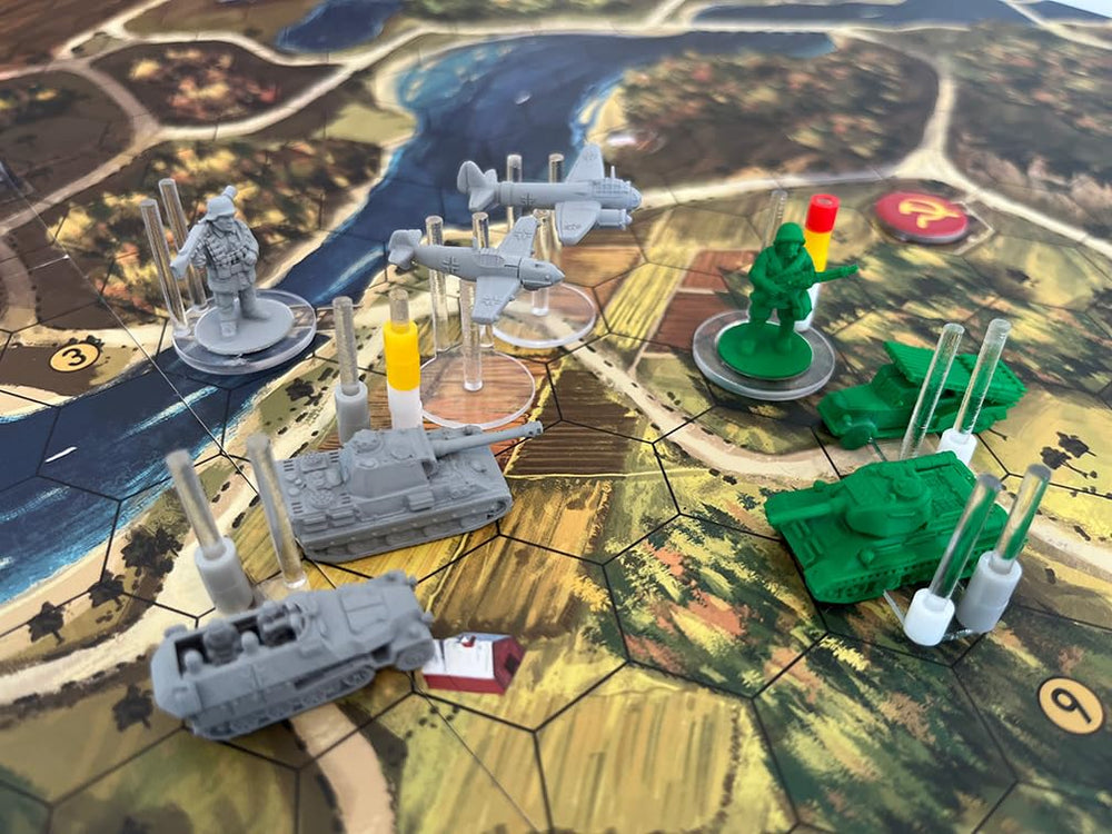 PKB Games Aces and Armor components with rulebook and status sheets for setup