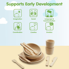 PlanToys spoons invite serving and stirring, boosting fine motor skills during pretend kitchen