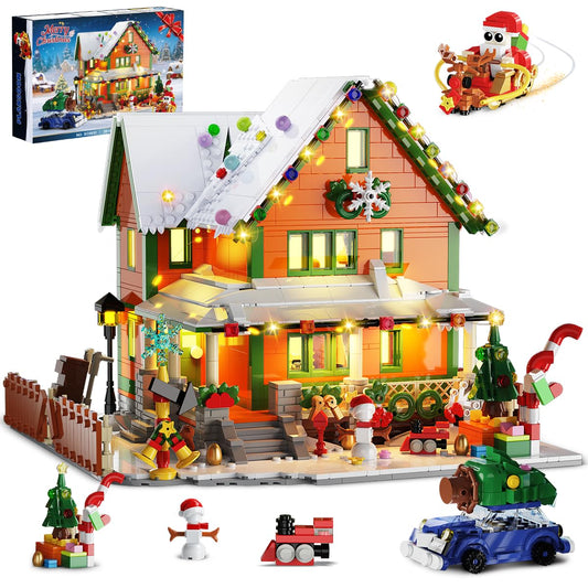 PLAXSOON Christmas House front view, cozy holiday centerpiece for shelves.