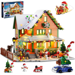 PLAXSOON Christmas House front view, cozy holiday centerpiece for shelves.