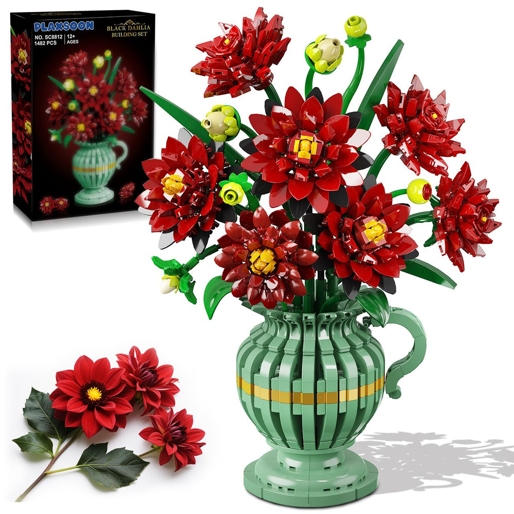 PLAXSOON Dahlia building set with vase in a chic home display