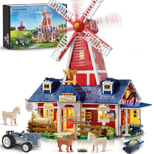 PLAXSOON Farm House windmill exterior with warm LED glow for display