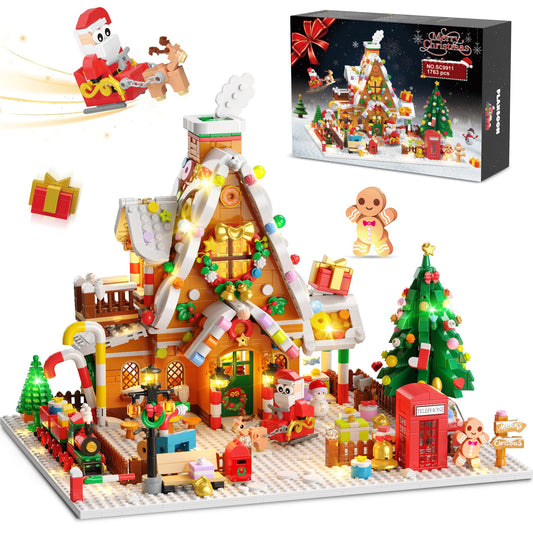 PLAXSOON gingerbread house courtyard with lights enhances cozy holiday decor.