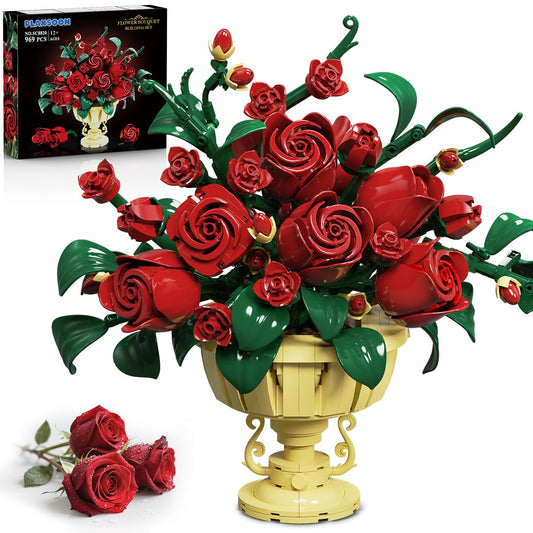 PLAXSOON rose bouquet building kit in a pot for timeless home decor.