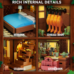 PLAXSOON wood cabin living room interior showing cozy furnishings