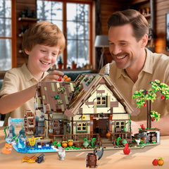 PLAXSOON wood cabin waterwheel by pond scene with motion