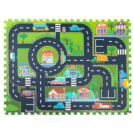 PLAY 10 city road interlocking tiles provide a safe crawling space.