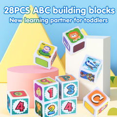 PLAY ABC blocks colorful patterns closeup encourages pattern recognition