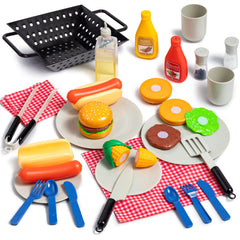 Play-Act 27-piece BBQ Grill Playset assembled for imaginative backyard feasts and role-play.