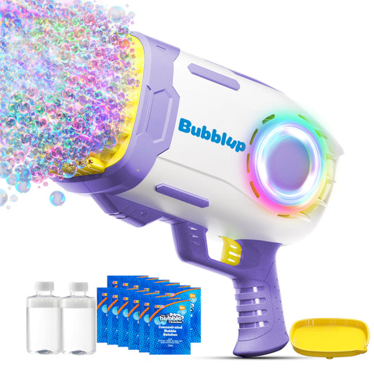 Play-Act bubble machineguns with rocket 69-holes and LEDs for vibrant party bubbles.