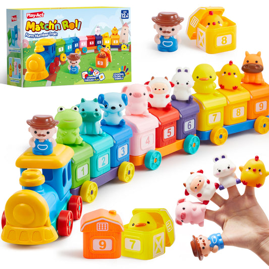 Play-Act Learning Farm Train front view supports early color and number recognition.