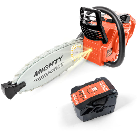 Play-Act Mighty Force Chainsaw toy front view encourages imaginative outdoor play.