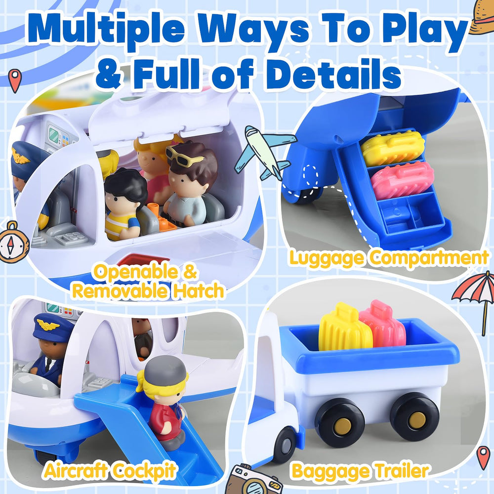 PLAY Airplane toy blue luggage compartment opens for cargo pretend play.