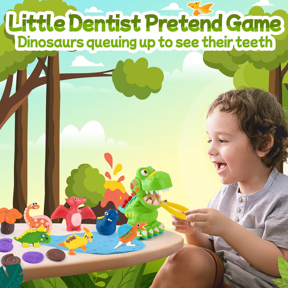 PLAY Dinosaur Clay Set volcano and tree for imaginative world-building