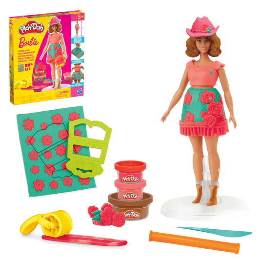 Play-Doh Barbie Florals and Fringe Set displays colorful fashion play for Barbie
