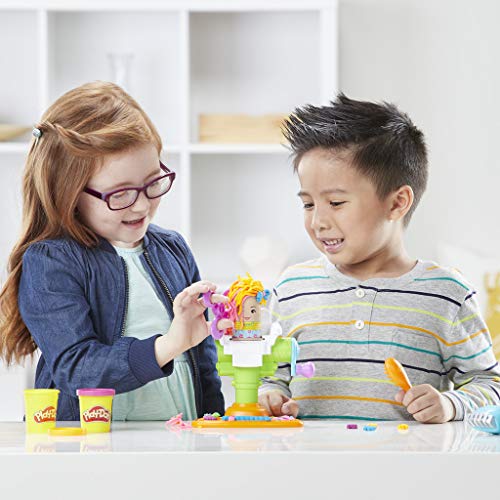 Two characters sit for interactive pretend grooming with Play-Doh.
