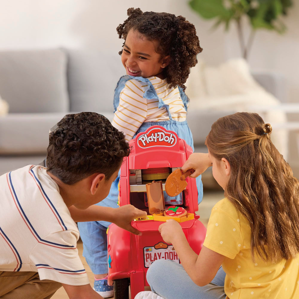 Pretend checkouts with card reader on Play-Doh Pizza Delivery Scooter