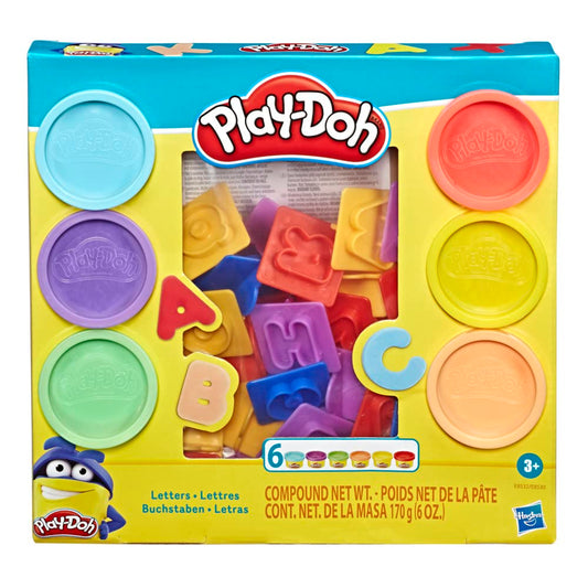Play-Doh Fundamentals letters stampers in action for alphabet practice and color recognition.