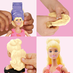 Play-Doh hair molds let kids create colorful hairstyles for Barbie.