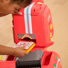 Horn beep feature on Play-Doh Pizza Delivery Scooter during delivery