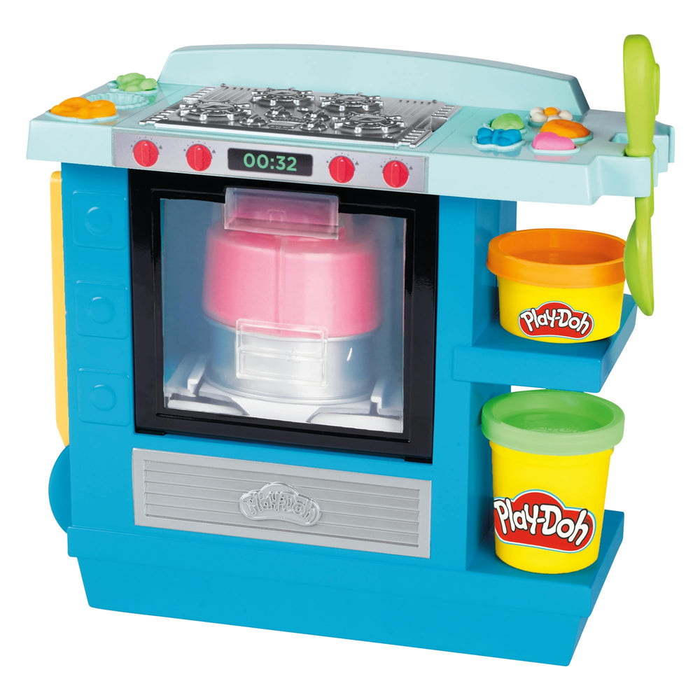 Play-Doh Kitchen Creations Rising Cake Oven shows a cake rising for interactive play.